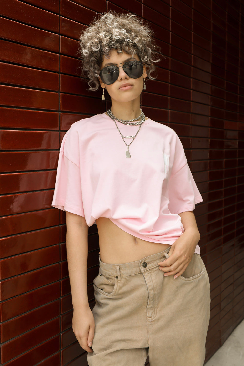 Pink Surf Board Cropped T-Shirt